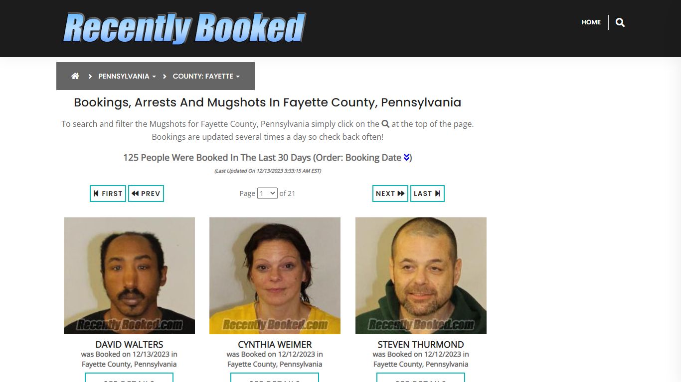 Bookings, Arrests and Mugshots in Fayette County, Pennsylvania