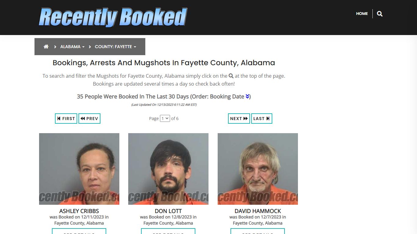 Bookings, Arrests and Mugshots in Fayette County, Alabama - Recently Booked